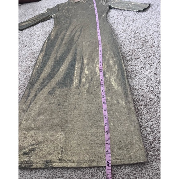 Alice + Olivia Delora Mock Neck Gold Fitted Midi Dress Size 4 Like New - Picture 9 of 14
